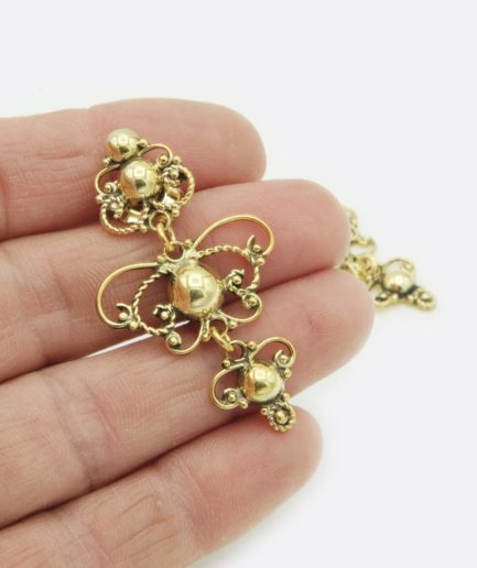 Pendientes sapos filigranas, Plata bañada en oro 24K